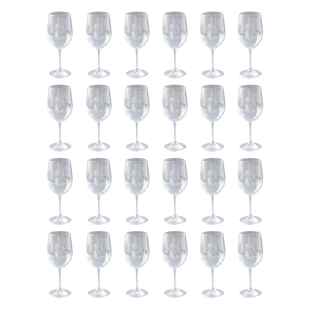 24 acrylic wine glasses.