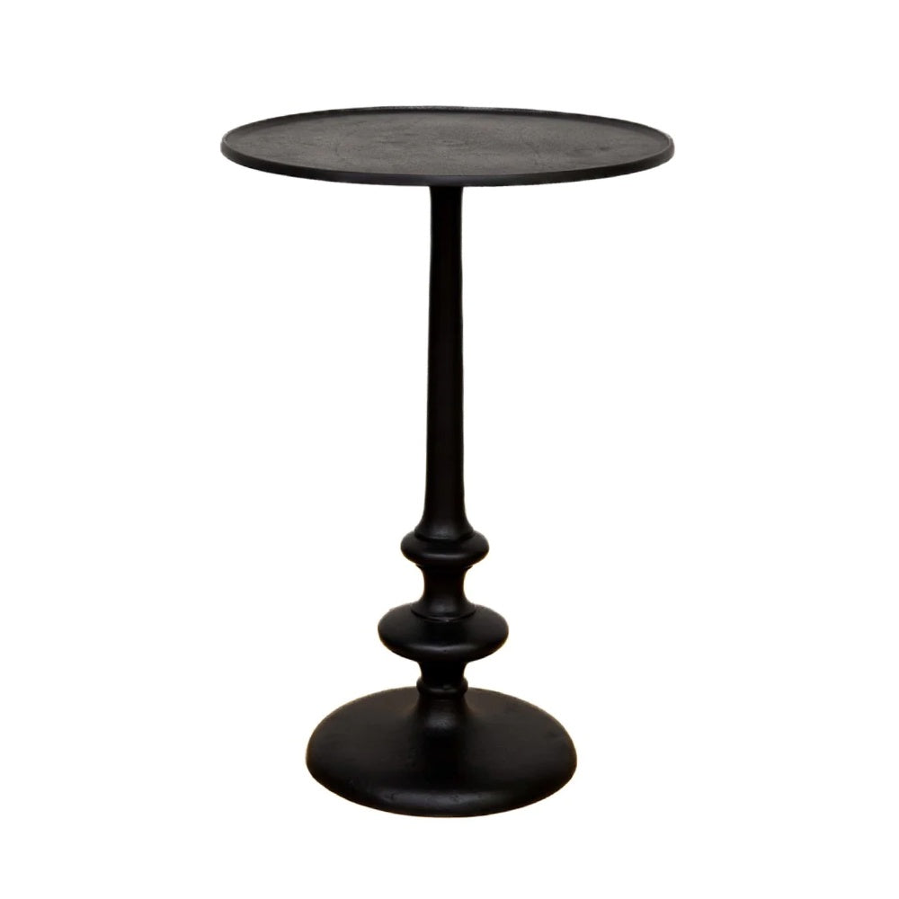 Round black metal side table