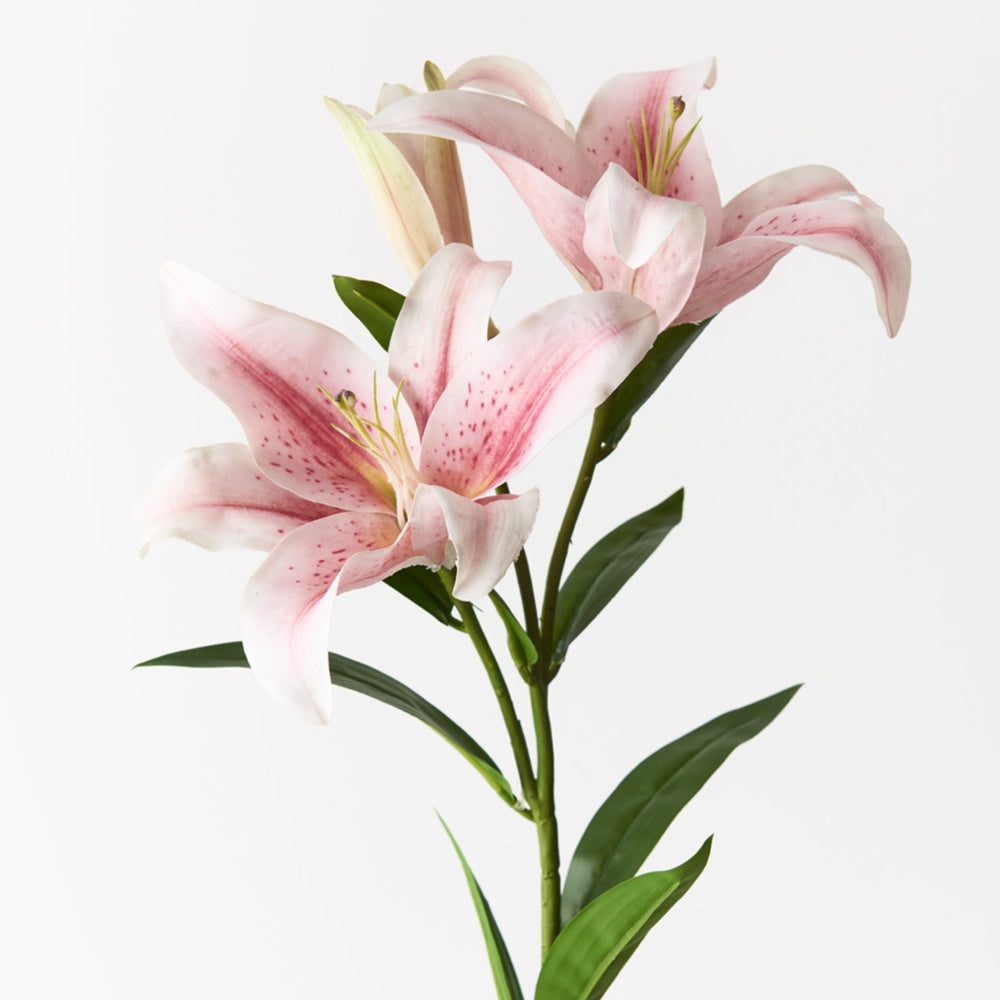 Artificial Pink Lilies with green stem and leaves.