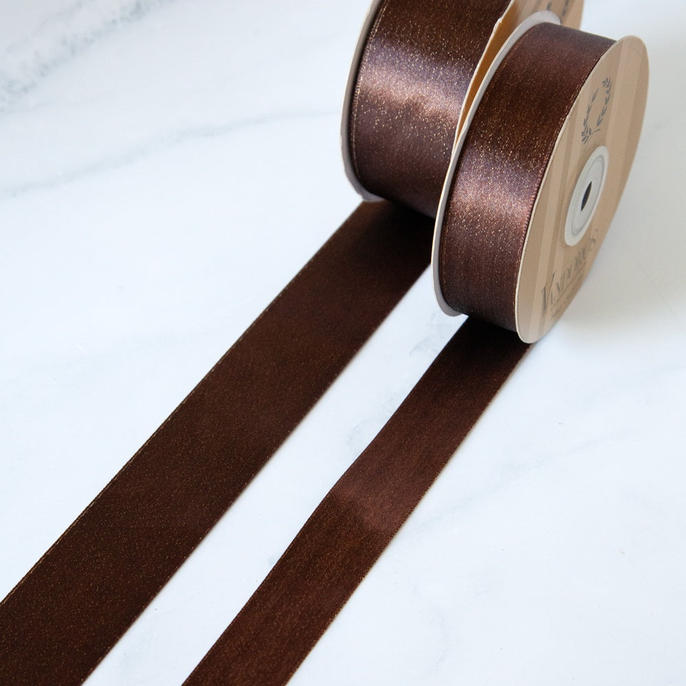 Brown Satin Pearl Ribbon