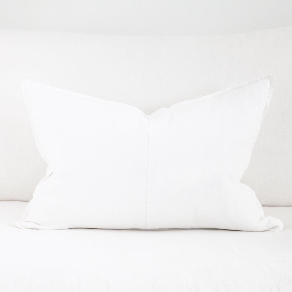 Rectangular white linen cushion