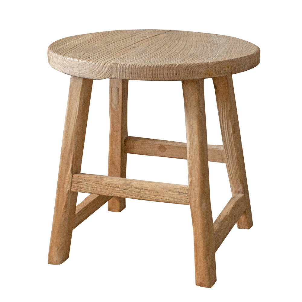 Round elm wood side table.