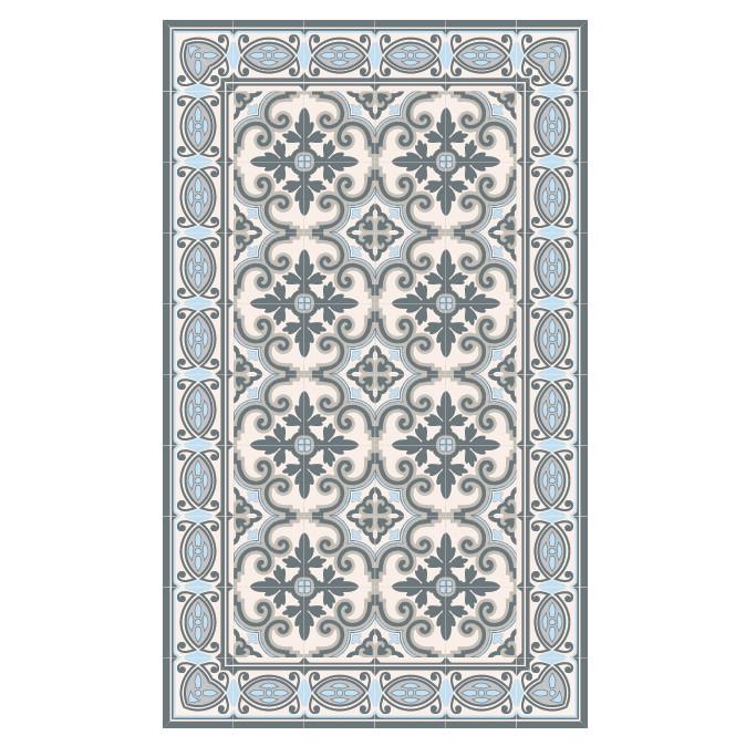Blue and grey vinyl floor mat. Spanish tile design.