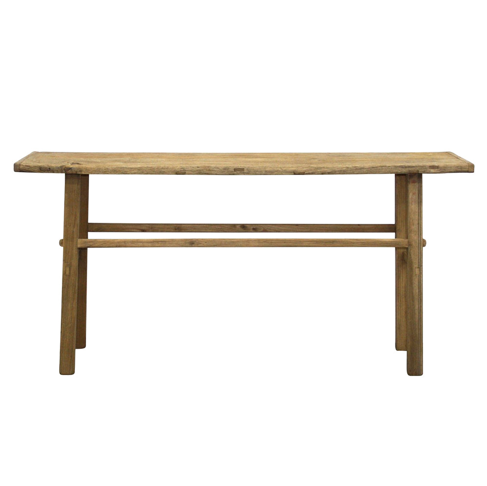 Console table made with recycled wood.