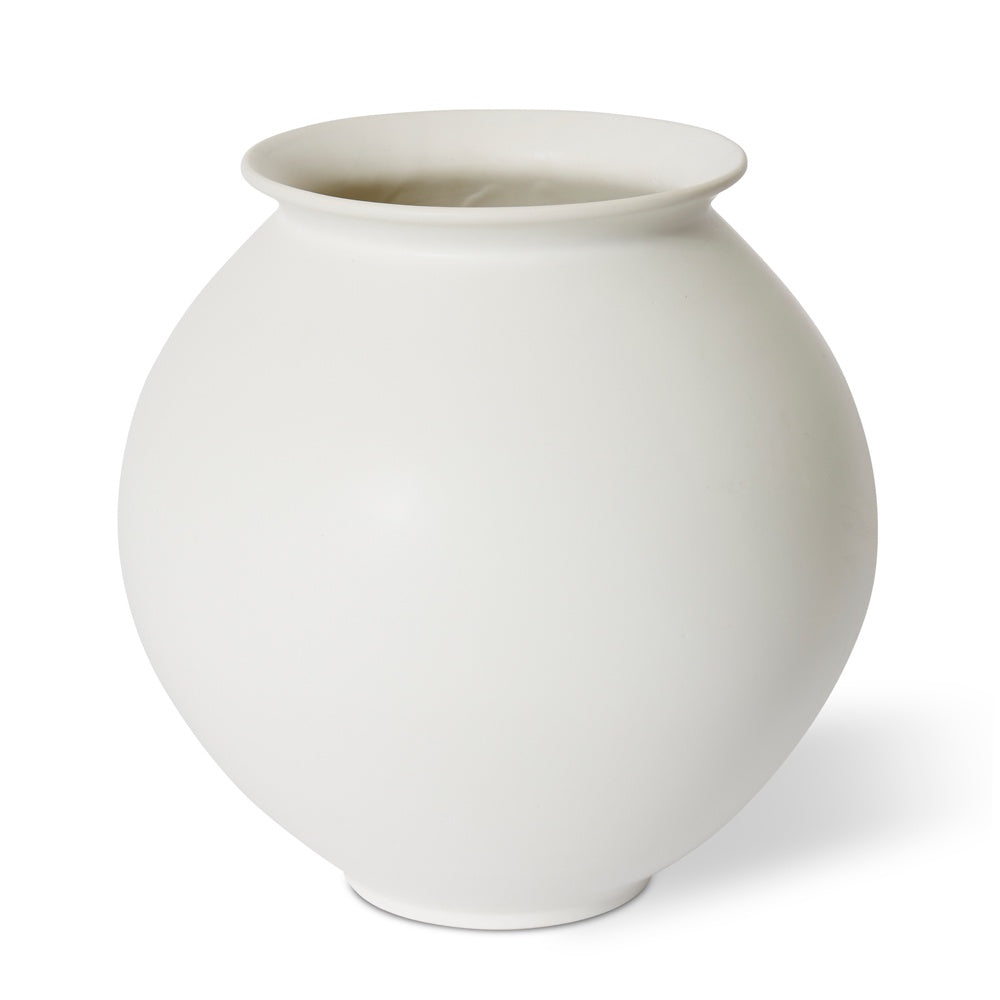 Large round white ceramic vase.