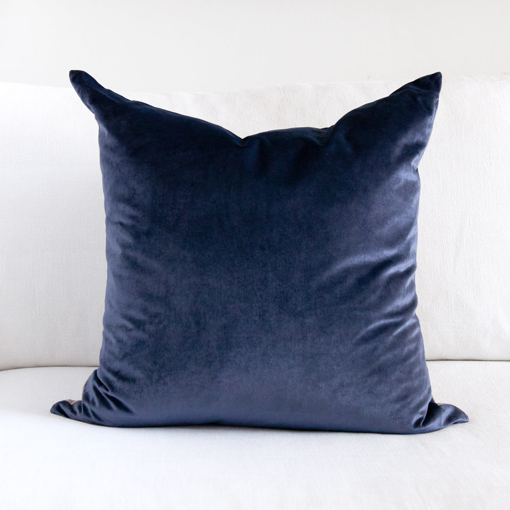 Blue velvet cushion.