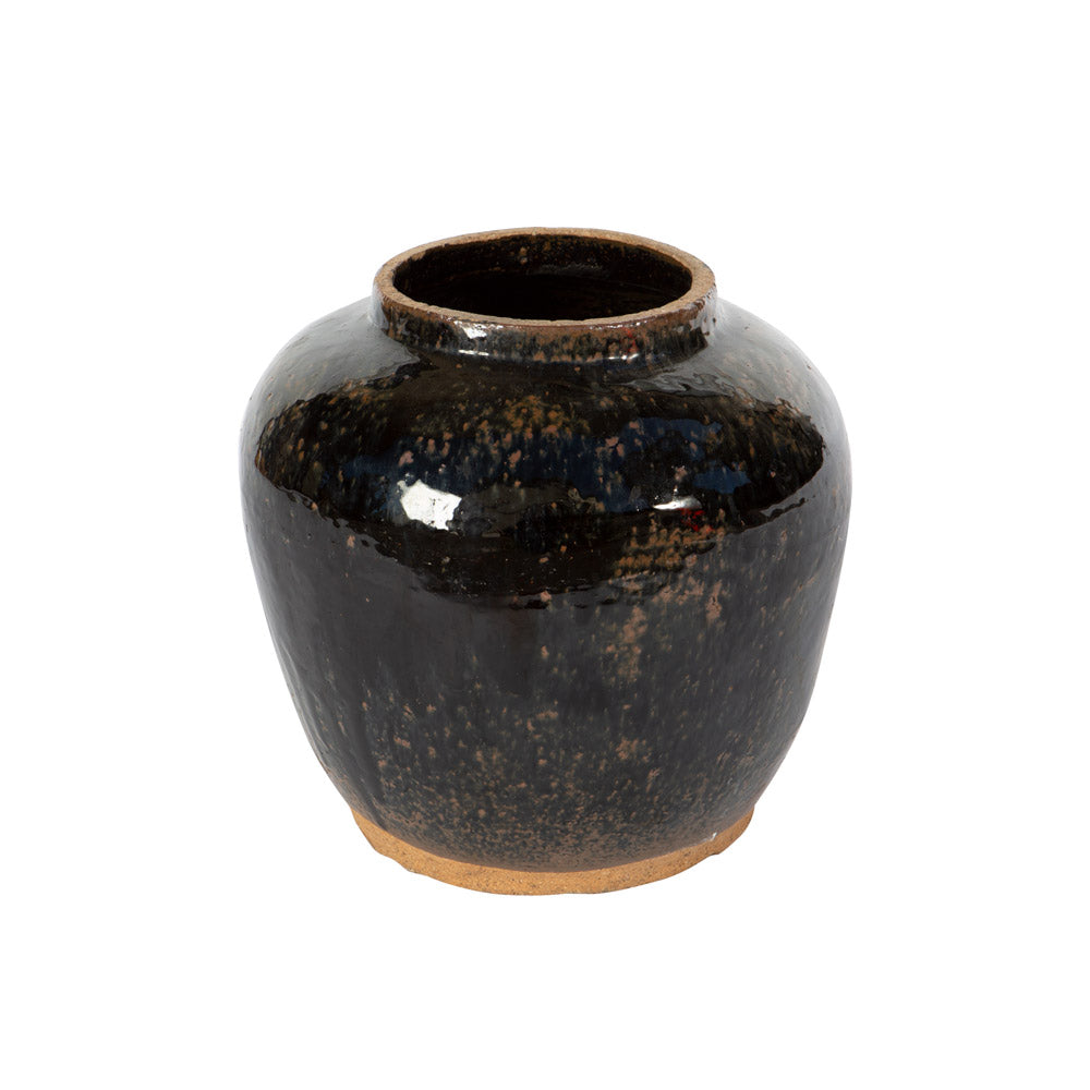 Vintage ceramic pot or vase with black glaze. 