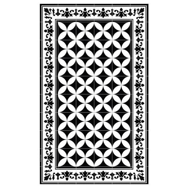 Black and white vinyl floor mat.