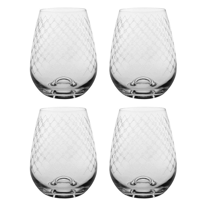 set of 4 stemless wine glasses.