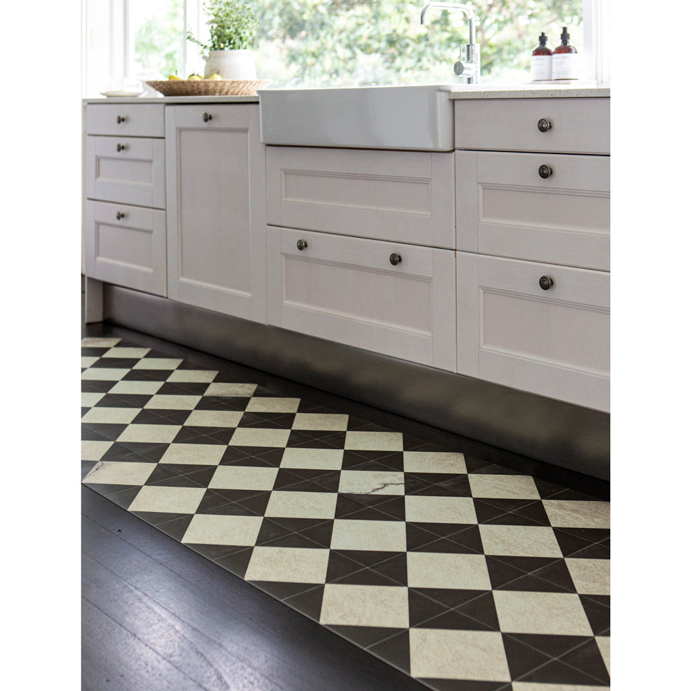 Chess vinyl floor mat in kitchen