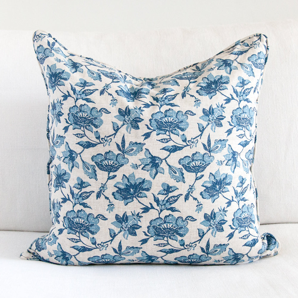 Walter G Java Riviera Cushion featuring a blue floral design.